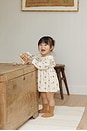 view 3 of 3 Kids Long Sleeve Ruffle V Dress in Autumn Flora