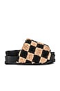 view 1 of 5 Fuzzy Checker Stack Sandal in Black & Beige