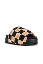 view 2 of 5 Fuzzy Checker Stack Sandal in Black & Beige