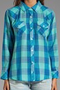 view 3 of 5 Taylor Gauze Button Down in Mint/Blue in Mint & Blue