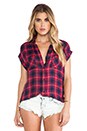 view 1 of 5 Britt Short Sleeve Button Down in Raspberry & Navy
