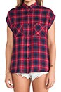 view 4 of 5 Britt Short Sleeve Button Down in Raspberry & Navy