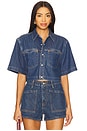 view 1 of 4 Oversized Crop Shirt in Rustic Indigo