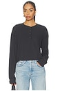 view 1 of 4 Boxy Waffle Henley Top in Washed Black