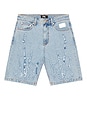 view 4 of 5 Spider Web Denim Shorts in Bleached Indigo