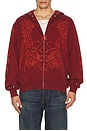 view 1 of 7 Tribal Skull Studded Zip Hoodie in Red