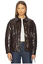 view 1 of 5 Amy Faux Patent Leather Jacket in Brown