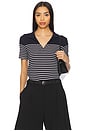 view 1 of 5 The Knit Stripe Polo Top in Navy & Ivory