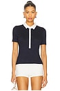 view 1 of 4 Knit Button Short Sleeve Polo Top in Navy Multi
