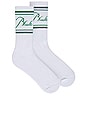 view 1 of 2 Script Logo Socks in White & Green