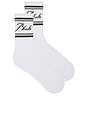 view 1 of 2 Striped Script Logo Socks in White & Olive