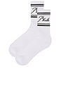 view 2 of 2 Striped Script Logo Socks in White & Olive