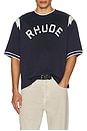 view 4 of 5 Logo Lightning Ringer Tee in Navy & White