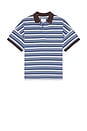 view 4 of 5 Fontaine Striped Short Sleeve Polo Shirt in Navy, White, & Brown
