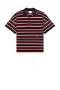 view 4 of 5 Fontaine Striped Short Sleeve Polo Shirt in Bordeaux, Blue, & Whit