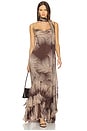 view 1 of 5 Cowl Maxi Dress With Sash in Brown