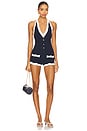 view 1 of 3 Jayde Knit Romper in Metallic Navy & Optic White
