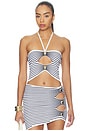 view 1 of 4 Brea Knit Top in White & Metallic Navy