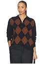 view 1 of 4 Compact Knitted Check Polo in Black Rust Check