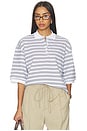 view 1 of 5 Striped Oversized Polo in White & Blue Multi Stripe
