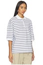 view 2 of 5 Striped Oversized Polo in White & Blue Multi Stripe