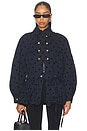 view 1 of 5 Puff Skirt Buttoned Double Jacket in Black Dotted Navy
