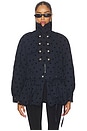 view 2 of 5 Puff Skirt Buttoned Double Jacket in Black Dotted Navy