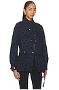 view 3 of 5 Puff Skirt Buttoned Double Jacket in Black Dotted Navy