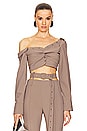 view 1 of 4 Asymmetric Twist Crop Blouse in Taupe