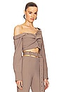 view 2 of 4 Asymmetric Twist Crop Blouse in Taupe