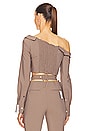 view 3 of 4 Asymmetric Twist Crop Blouse in Taupe