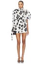 view 1 of 4 Draped Mini Dress With Cape in Black And White Print