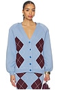 view 1 of 5 Knit Cardigan in Blue With Bordeaux Pattern