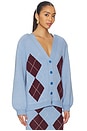 view 2 of 5 Knit Cardigan in Blue With Bordeaux Pattern