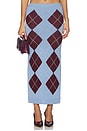 view 1 of 6 Knit Bodycon Skirt in Blue With Bordeaux Pattern