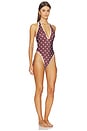 view 2 of 4 V Neck Backless Swimsuit in Brown Polka Dots