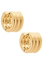 view 1 of 3 Triple Tube Huggie Earrings in Shiny Gold