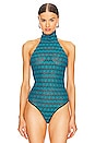 view 2 of 5 Embroidered Mock Neck Bodysuit in Teal
