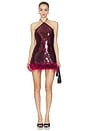 view 1 of 4 Nicola Faux Fur Hem Mini Dress in Cherry