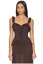 view 1 of 4 Roxelle Ruffle Split Front Top in Bitter Chocolate