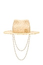 view 2 of 4 Pearl Chain Frayed Brim Fedora Hat in Natural Straw