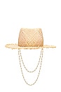 view 3 of 4 Pearl Chain Frayed Brim Fedora Hat in Natural Straw