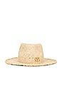 view 4 of 4 Pearl Chain Frayed Brim Fedora Hat in Natural Straw