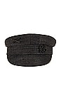 view 2 of 3 Monogram Embellished Straw Baker Boy Cap in Black
