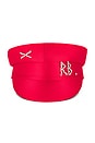 view 1 of 2 Crystal-embellished Satin Baker Boy Cap in Red