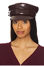 view 1 of 3 Faux Leather Belted Baker Boy Cap in Brown