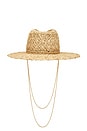 view 2 of 3 SOMBRERO FEDORA CUT OUT DOUBLE CHAIN STRAP FEDORA HAT in Natural Straw