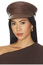 view 1 of 4 Monogram Embellished Leather Baker Boy Cap in Brown