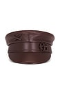 view 2 of 4 Monogram Embellished Leather Baker Boy Cap in Brown