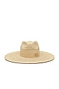 view 1 of 1 Monogram Embellished Wide Brim Fedora Hat in Natural Straw